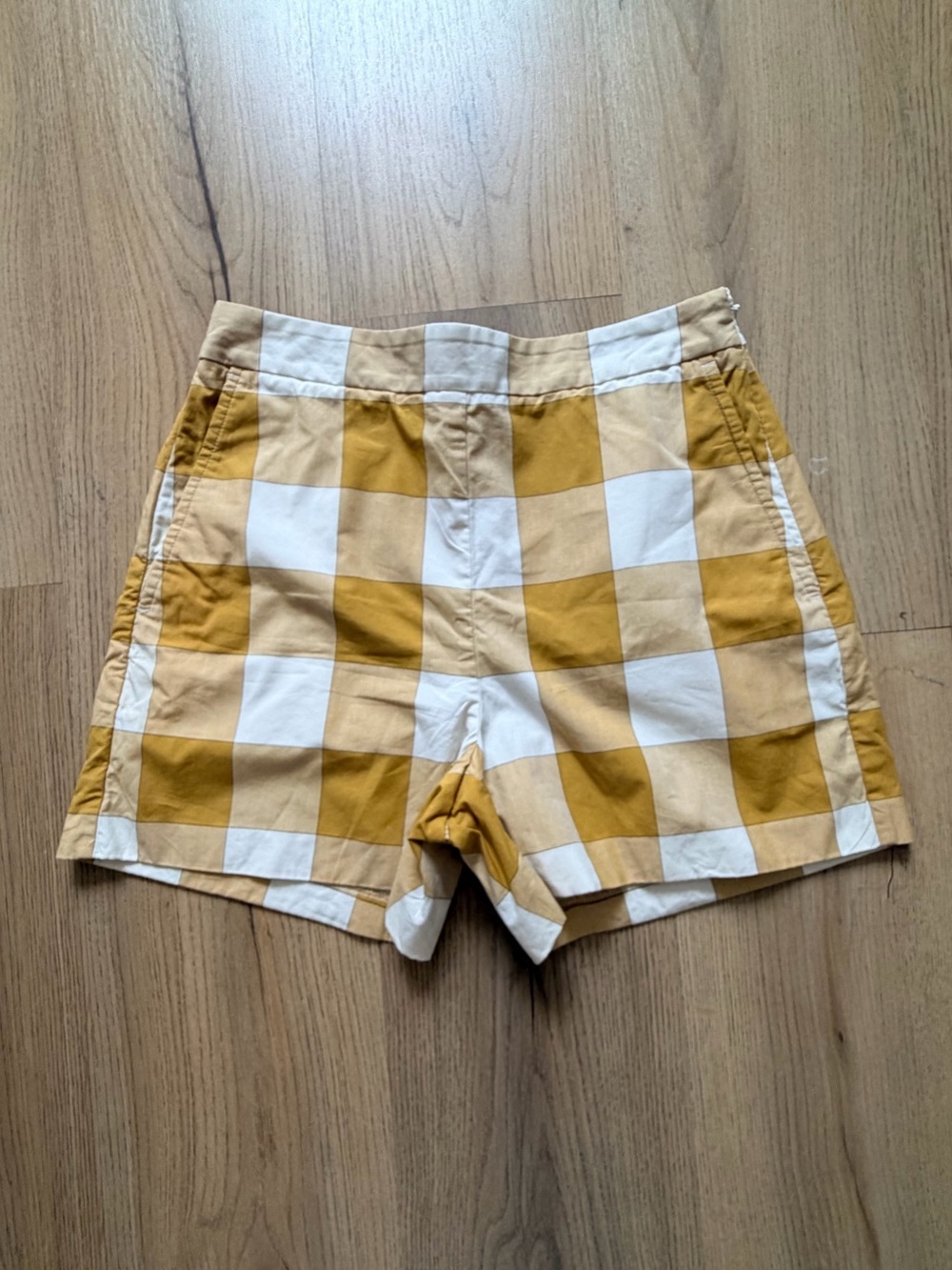 Ann Taylor Mustard and Cream Check Shorts